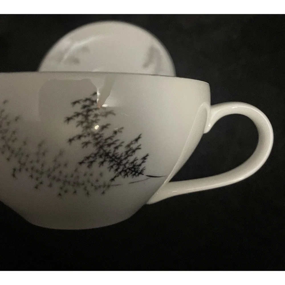 Fukagawa China Arita Silver Bamboo # 714 Cup and Saucer